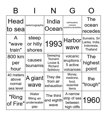 Tsunami Bingo Card