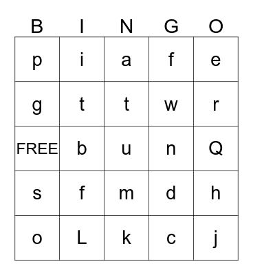 alphabet Bingo Card