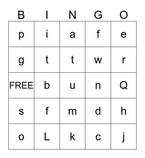 alphabet Bingo Card