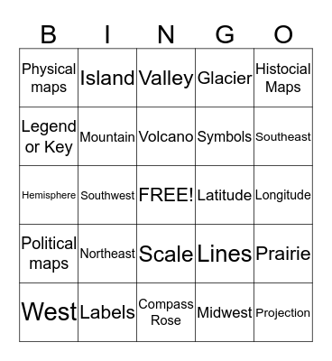 Geography Review Bingo Card