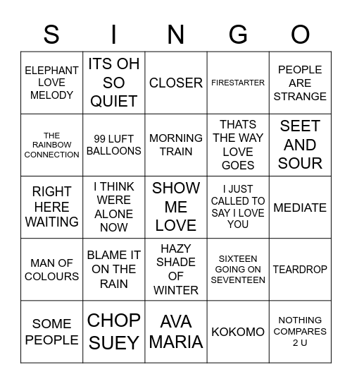 081 MYSTERY MIX #1 Bingo Card