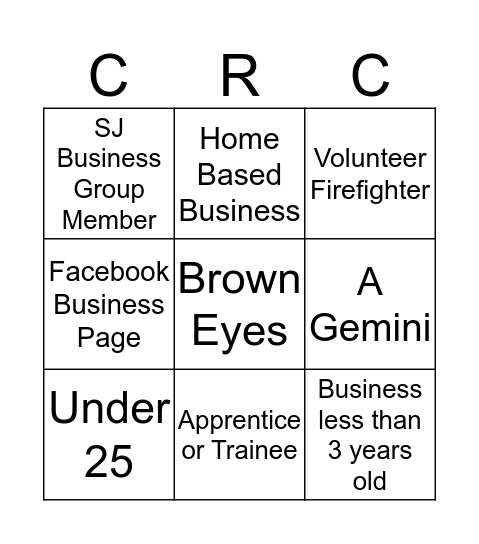 SJ Business Group Bingo Card
