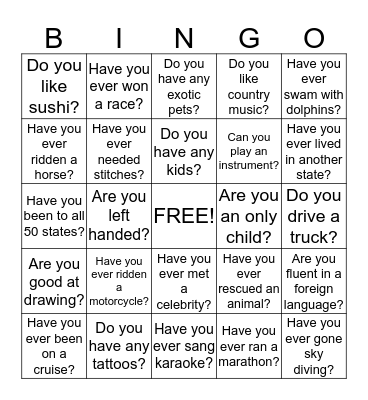 Ice Breaker Bingo Card