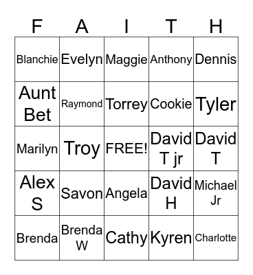 WILLIAMS-TILLERY REUNION 2013 Bingo Card