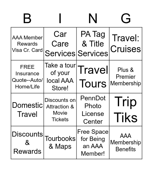 WELCOME NEW AAA MEMBERS! Bingo Card