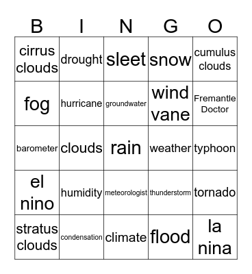 Weather Bingo Card