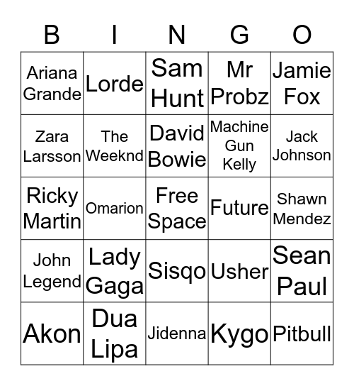 Name That Artist 11 Bingo Card