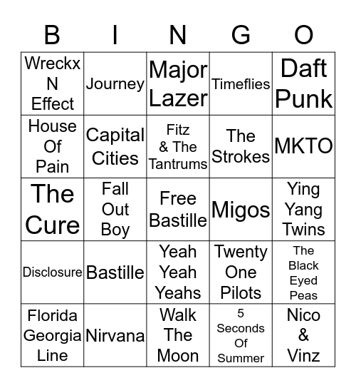 Name That Group 12 Bingo Card