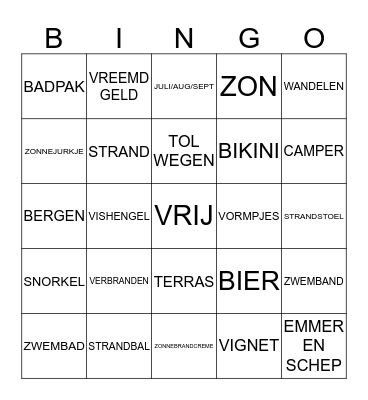 ZOMERBINGO TEN ANKER SVRZ Bingo Card