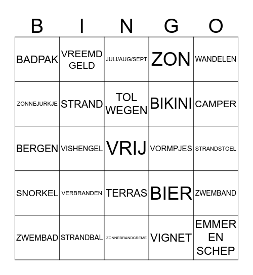 ZOMERBINGO TEN ANKER SVRZ Bingo Card