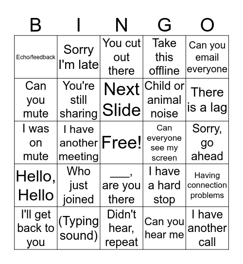 Conf Call Bingo Card