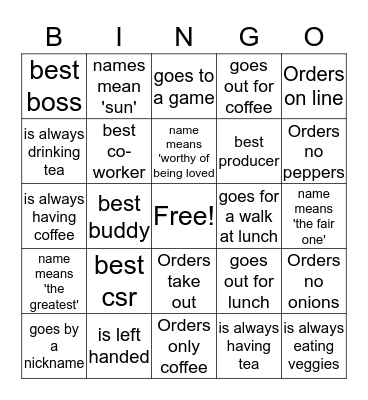 Rai Insurance Bingo! Game 2 Know your co-worker!! Bingo Card