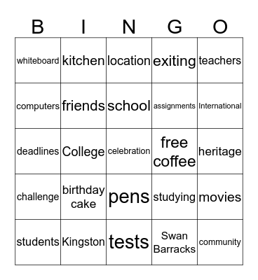 Kingston Life Bingo Card