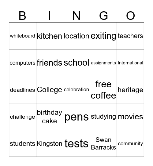 Kingston Life Bingo Card