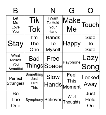 Pop Music 1 Bingo Card