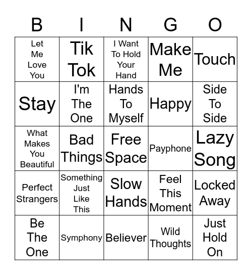 Pop Music 1 Bingo Card