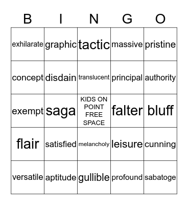 Kids on Point Bingo Card