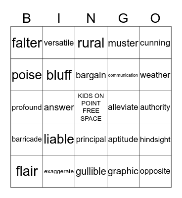 Kids on Point Bingo Card