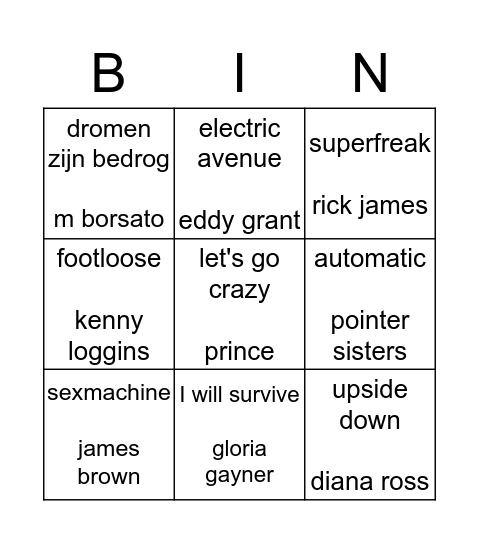 Weusthag disco bingo Card