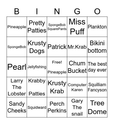 SpongeBob Bingo Card