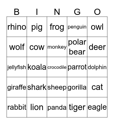 animal menagerie - B Bingo Card