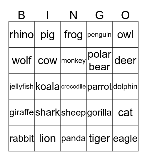animal menagerie - B Bingo Card