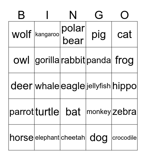 animal menagerie - C Bingo Card