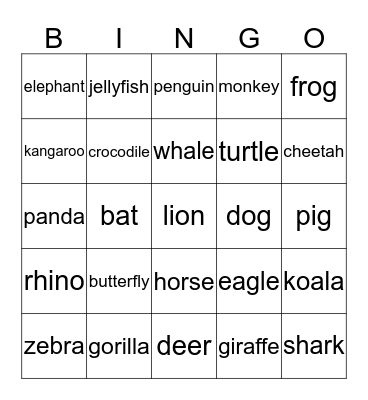 animal menagerie - D Bingo Card