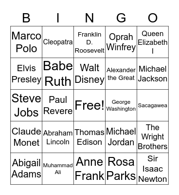 Historical Figures Bingo Card