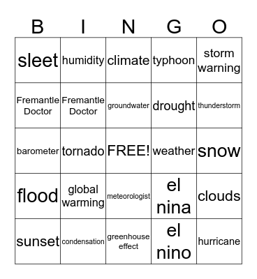 Weather Bingo Card