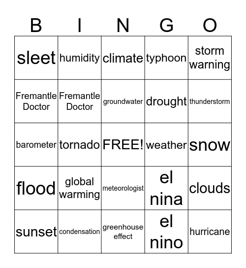 Weather Bingo Card