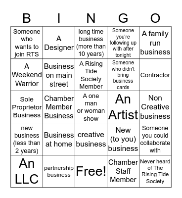 Networking Bingo Card