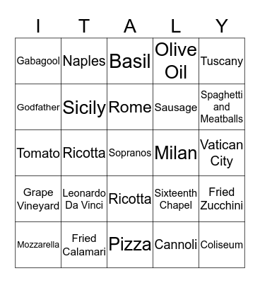 Italiano Pisanos   Bingo Card