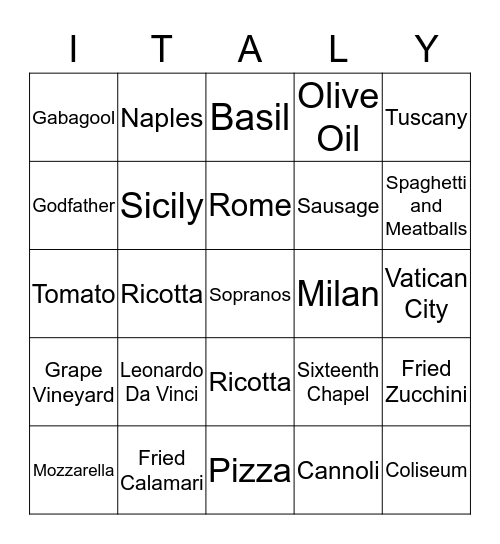 Italiano Pisanos   Bingo Card