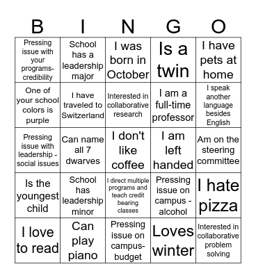 Human Bingo Card