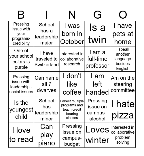 Human Bingo Card