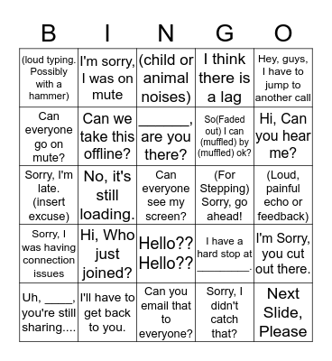 Conference Call Bingo Card