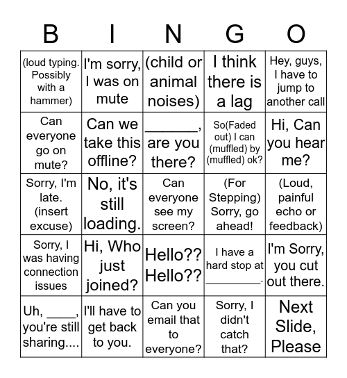 Conference Call Bingo Card