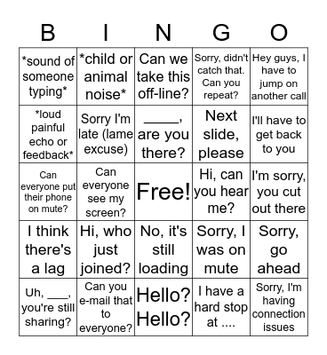 Conference Call BINGO Card