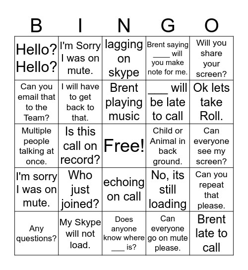NPWT CONFERENCE CALL BINGO Card