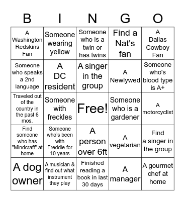 Bingo Mingle Bingo Card