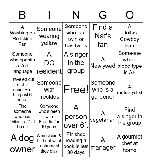 Bingo Mingle Bingo Card