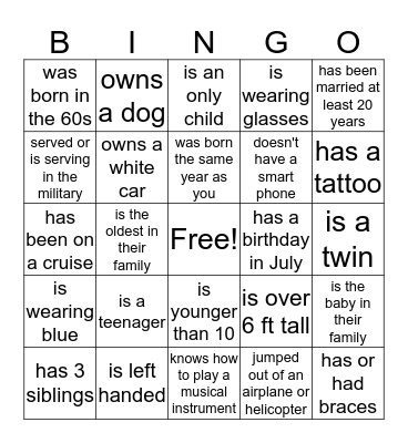 Banks Family Reunion (Find Someone who...) Bingo Card