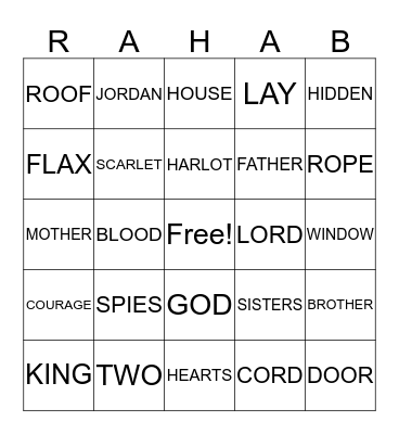 RAHAB Bingo Card