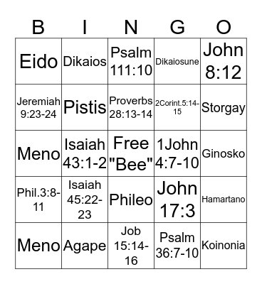 Bible Bee Bingo! Bingo Card