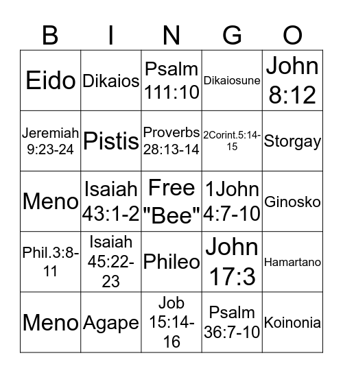 Bible Bee Bingo! Bingo Card