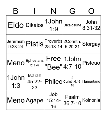 Bible Bee Bingo! Bingo Card