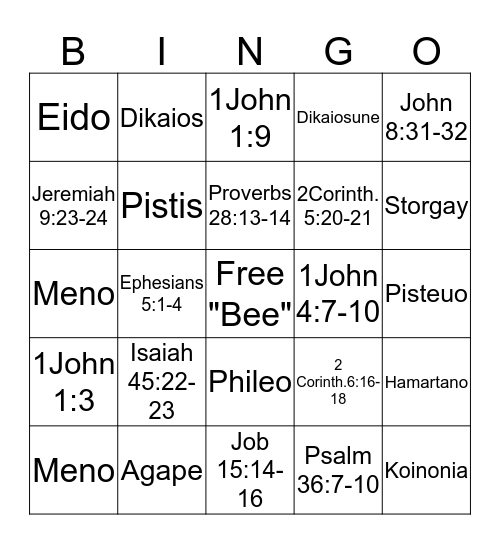 Bible Bee Bingo! Bingo Card