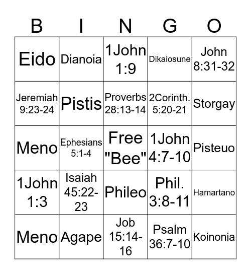 Bible Bee Bingo! Bingo Card