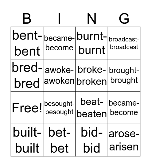 Review of Verbs Bingo Card